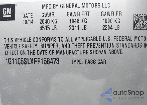 2015 Chevrolet Malibu 1Lt from USA, damaged, VIN 1G11C5SLXFF158473